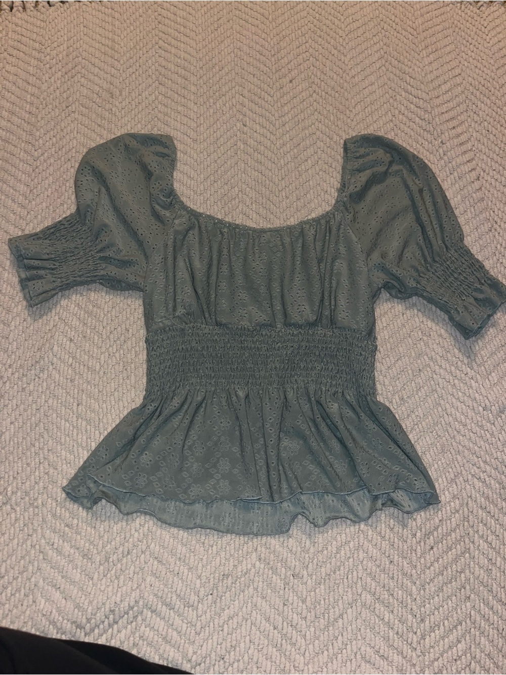 Smocked Waist Puff Sleeve Top in Sage Green